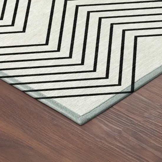 Ivory And Black Geometric Washable Indoor Outdoor Area Rug Photo 5