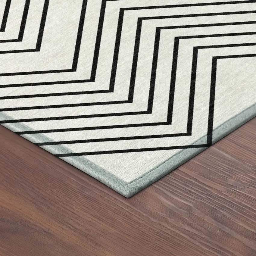 Ivory And Black Geometric Washable Indoor Outdoor Area Rug Photo 5