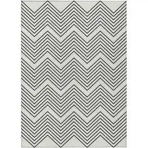 Photo of Ivory And Black Geometric Washable Indoor Outdoor Area Rug