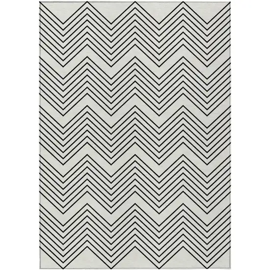 Ivory And Black Geometric Washable Indoor Outdoor Area Rug Photo 1