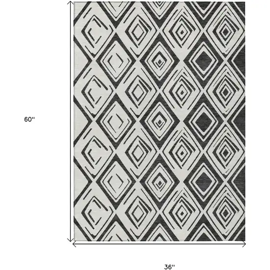 Ivory And Black Geometric Washable Indoor Outdoor Area Rug Photo 3