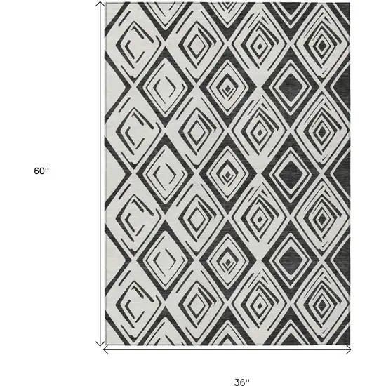 Ivory And Black Geometric Washable Indoor Outdoor Area Rug Photo 3