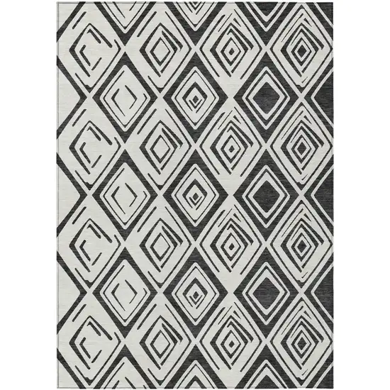 Ivory And Black Geometric Washable Indoor Outdoor Area Rug Photo 1