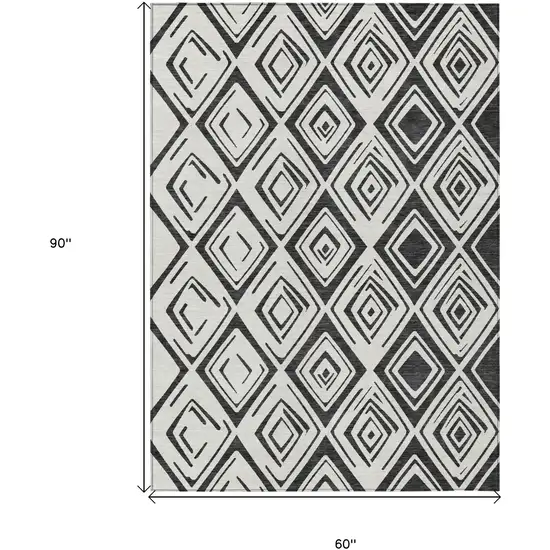 Ivory And Black Geometric Washable Indoor Outdoor Area Rug Photo 3
