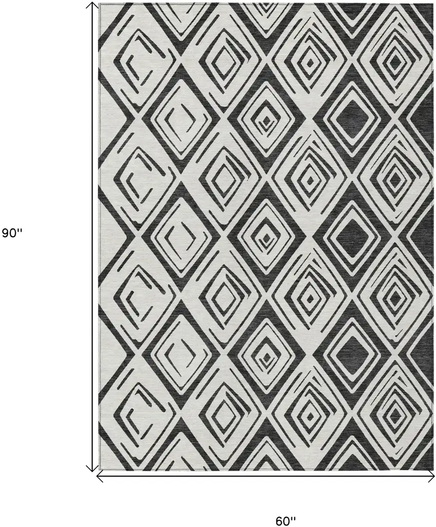 Ivory And Black Geometric Washable Indoor Outdoor Area Rug Photo 3