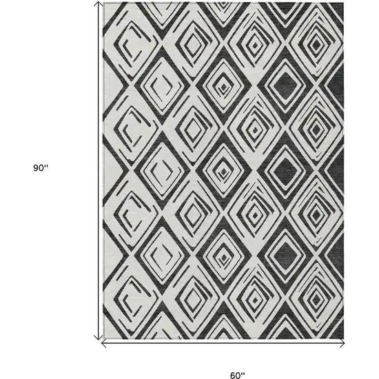 Ivory And Black Geometric Washable Indoor Outdoor Area Rug Photo 3