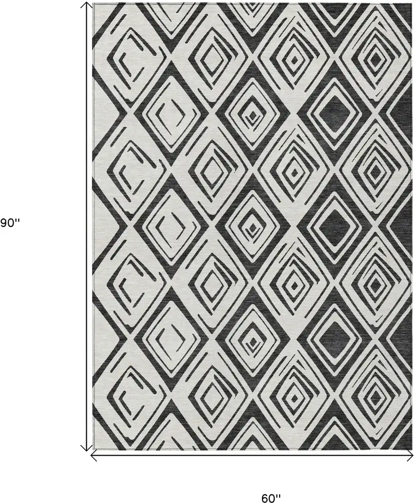 Ivory And Black Geometric Washable Indoor Outdoor Area Rug Photo 3