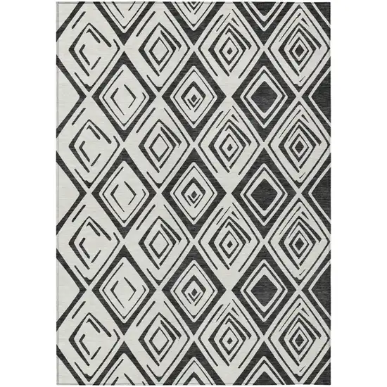 Ivory And Black Geometric Washable Indoor Outdoor Area Rug Photo 1