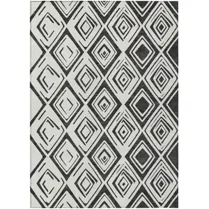Photo of Ivory And Black Geometric Washable Indoor Outdoor Area Rug
