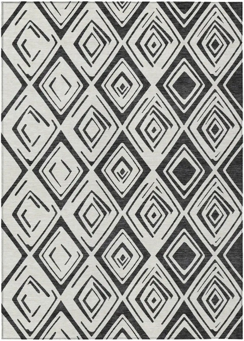 Ivory And Black Geometric Washable Indoor Outdoor Area Rug Photo 1