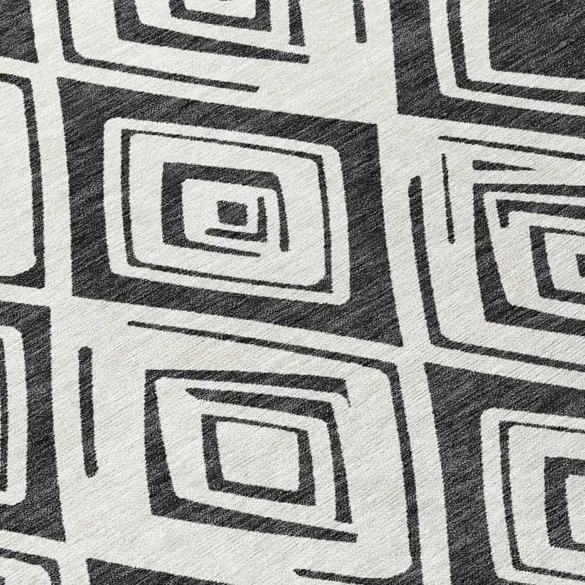 Ivory And Black Geometric Washable Indoor Outdoor Area Rug Photo 6