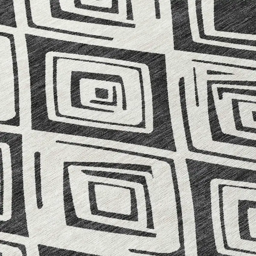Ivory And Black Geometric Washable Indoor Outdoor Area Rug Photo 6