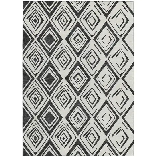 Ivory And Black Geometric Washable Indoor Outdoor Area Rug Photo 7