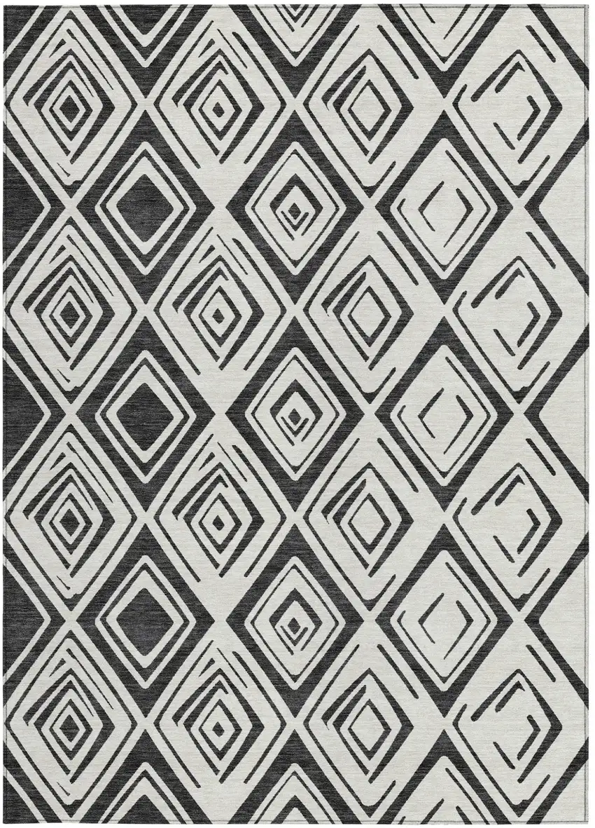 Ivory And Black Geometric Washable Indoor Outdoor Area Rug Photo 7