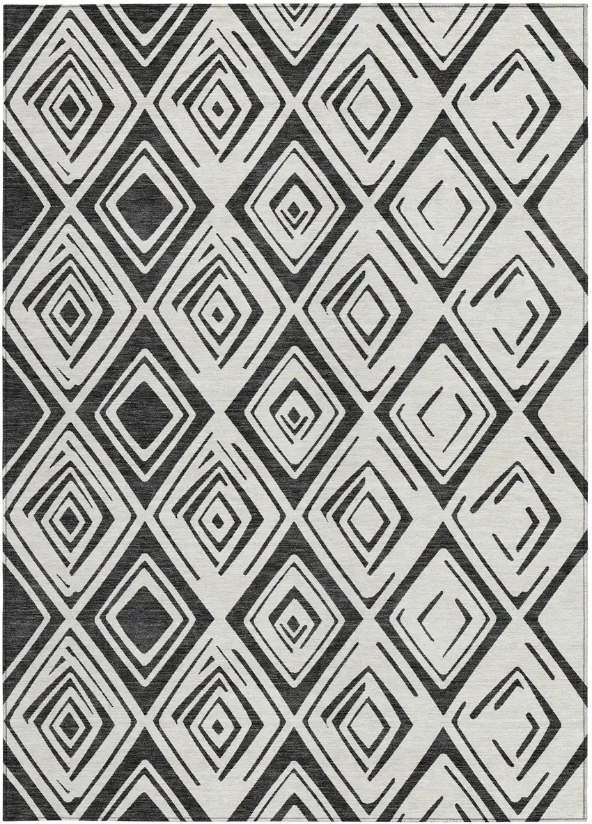 Ivory And Black Geometric Washable Indoor Outdoor Area Rug Photo 7