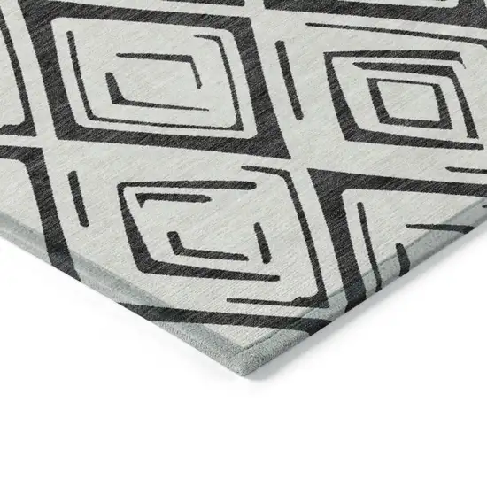 Ivory And Black Geometric Washable Indoor Outdoor Area Rug Photo 3