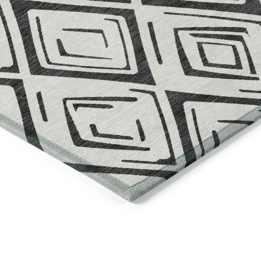 Ivory And Black Geometric Washable Indoor Outdoor Area Rug Photo 3