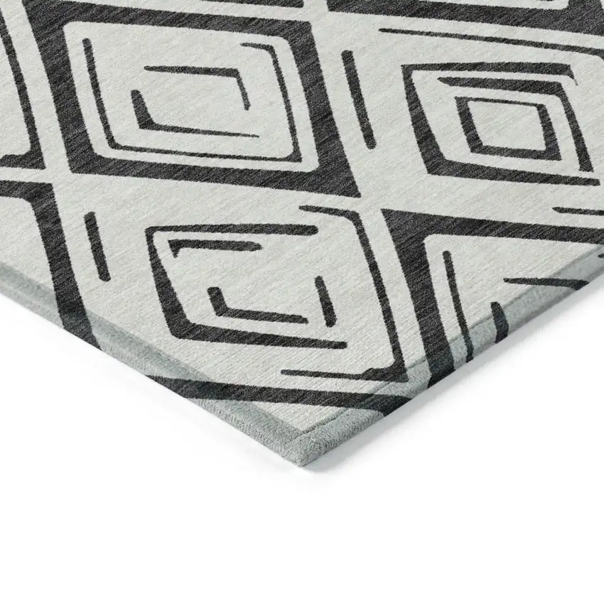 Ivory And Black Geometric Washable Indoor Outdoor Area Rug Photo 3