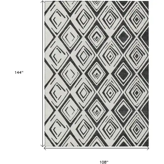 Ivory And Black Geometric Washable Indoor Outdoor Area Rug Photo 3