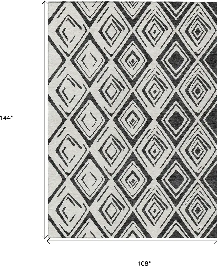 Ivory And Black Geometric Washable Indoor Outdoor Area Rug Photo 3