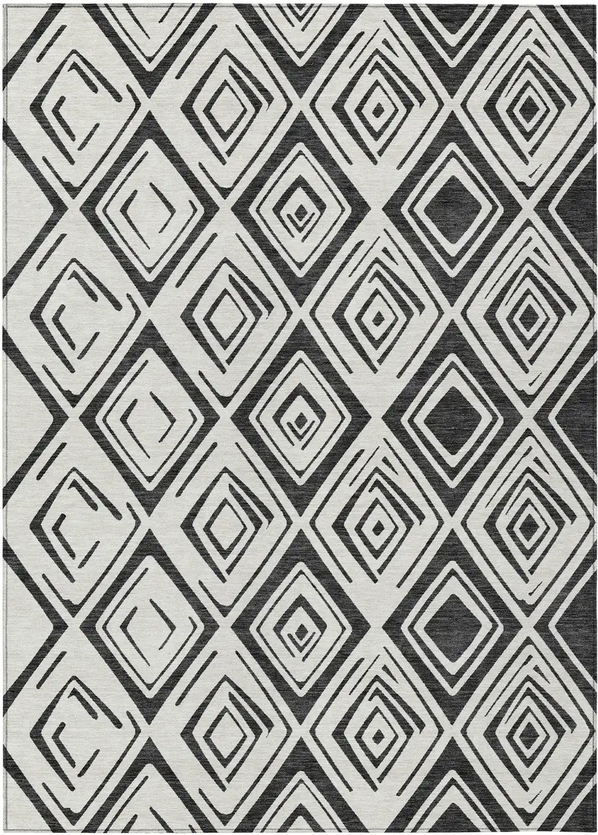 Ivory And Black Geometric Washable Indoor Outdoor Area Rug Photo 2