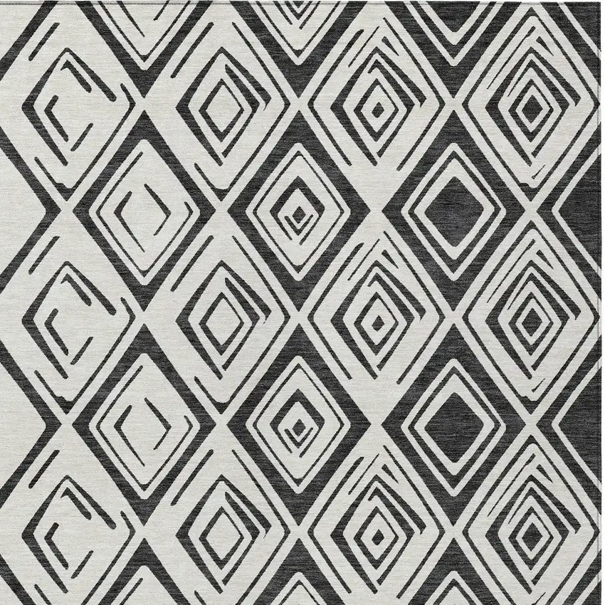 Ivory And Black Geometric Washable Indoor Outdoor Area Rug Photo 7