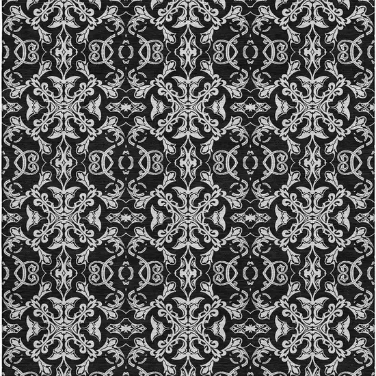 Ivory And Black Medallion Washable Area Rug With UV Protection Photo 3