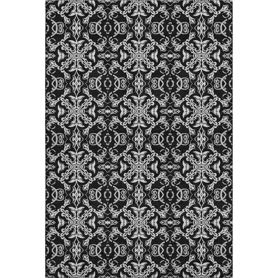 Ivory And Black Medallion Washable Area Rug With UV Protection Photo 1