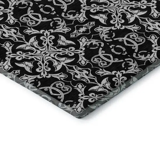 Ivory And Black Medallion Washable Area Rug With UV Protection Photo 8