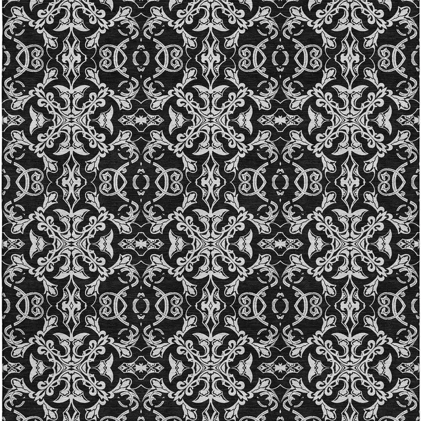 Ivory And Black Medallion Washable Area Rug With UV Protection Photo 4