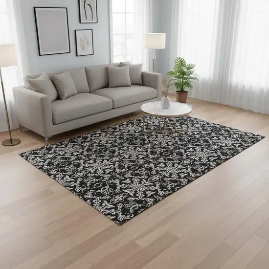 Ivory And Black Medallion Washable Area Rug With UV Protection Photo 2