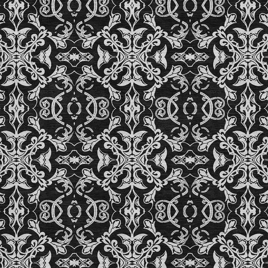 Ivory And Black Medallion Washable Area Rug With UV Protection Photo 3