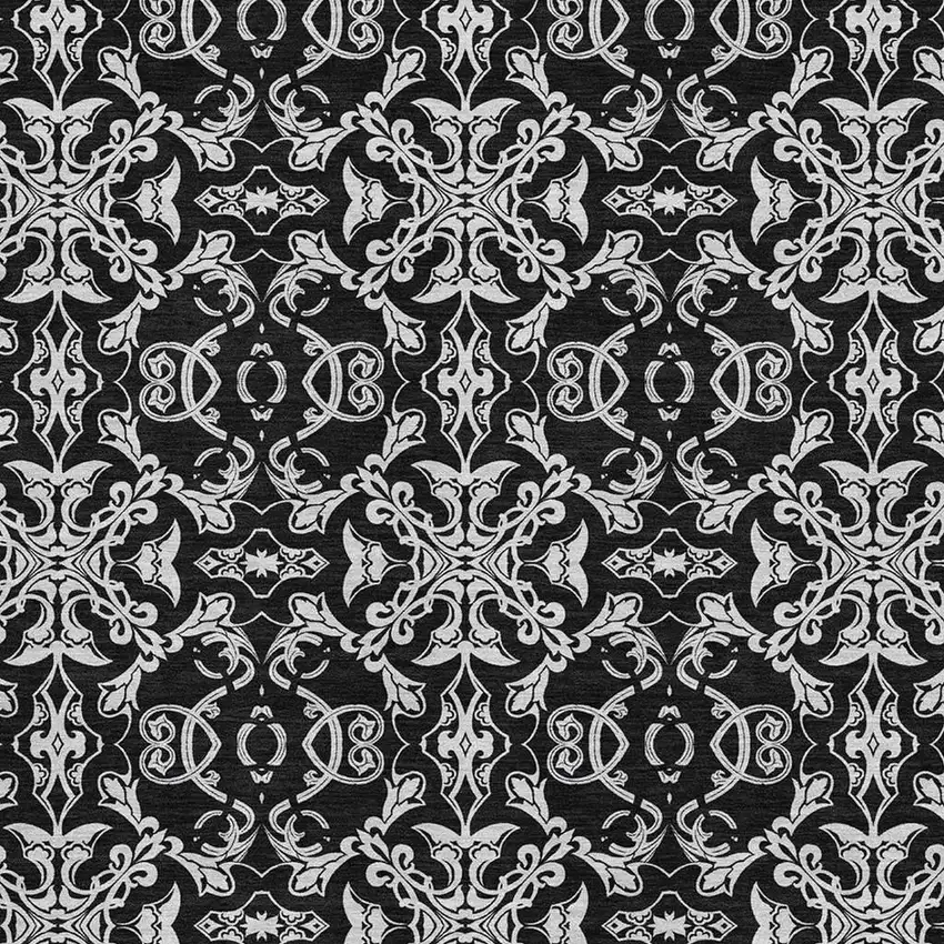 Ivory And Black Medallion Washable Area Rug With UV Protection Photo 3