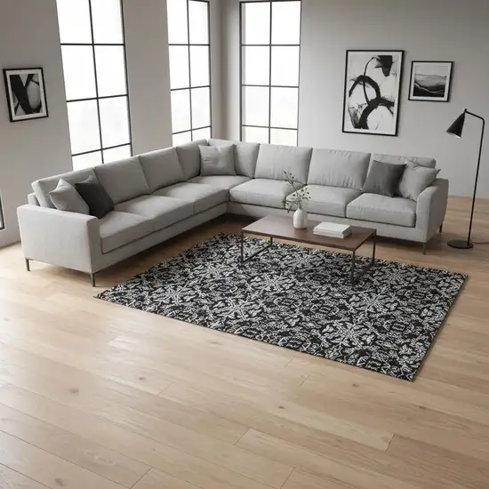 Ivory And Black Medallion Washable Area Rug With UV Protection Photo 2