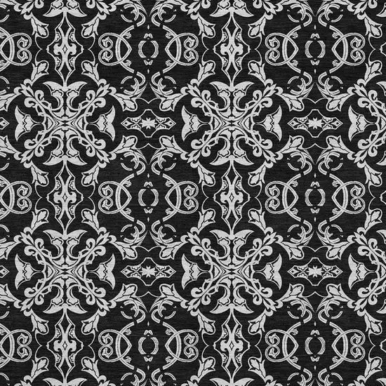 Ivory And Black Medallion Washable Area Rug With UV Protection Photo 3