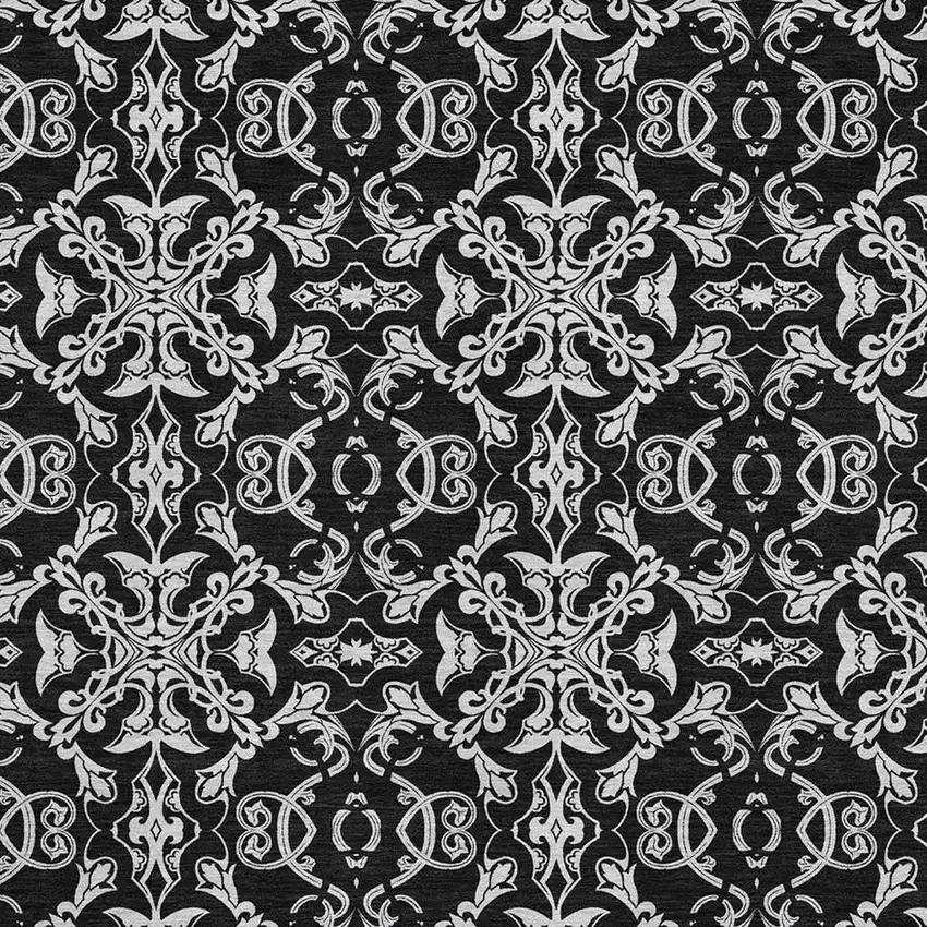 Ivory And Black Medallion Washable Area Rug With UV Protection Photo 3