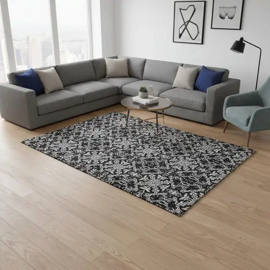 Ivory And Black Medallion Washable Area Rug With UV Protection Photo 2