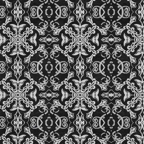 Ivory And Black Medallion Washable Area Rug With UV Protection Photo 3