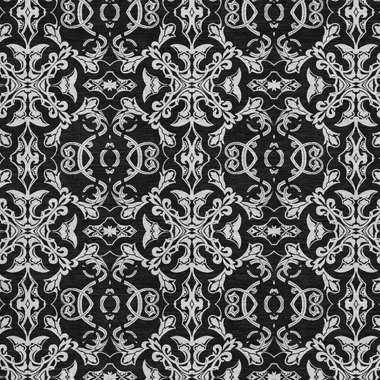 Ivory And Black Medallion Washable Area Rug With UV Protection Photo 3