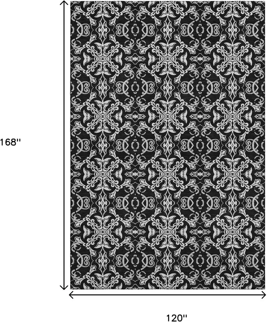 Ivory And Black Medallion Washable Area Rug With UV Protection Photo 3