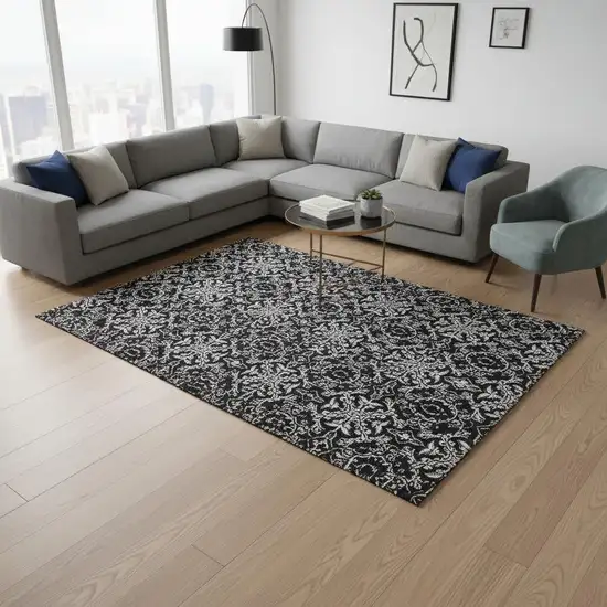 Ivory And Black Medallion Washable Area Rug With UV Protection Photo 2