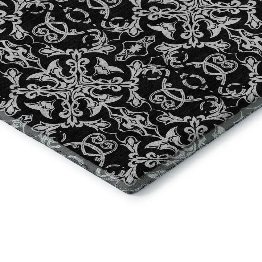 Ivory And Black Medallion Washable Area Rug With UV Protection Photo 8