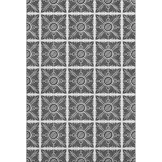Ivory And Black Medallion Washable Area Rug With UV Protection Photo 1