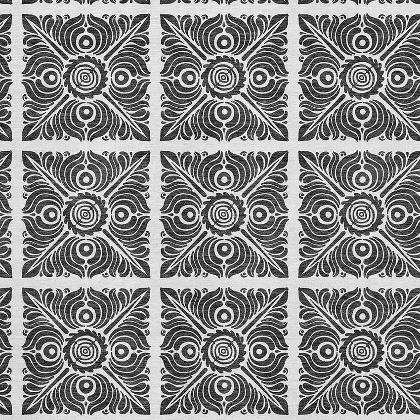 Ivory And Black Medallion Washable Area Rug With UV Protection Photo 3