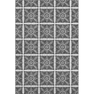 Photo of Ivory And Black Medallion Washable Area Rug With UV Protection