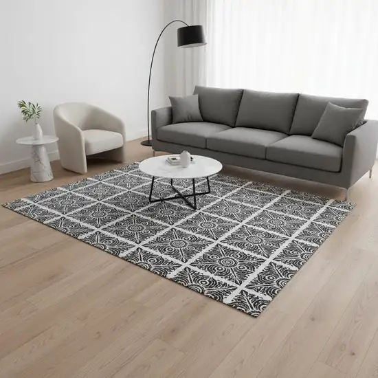 Ivory And Black Medallion Washable Area Rug With UV Protection Photo 2