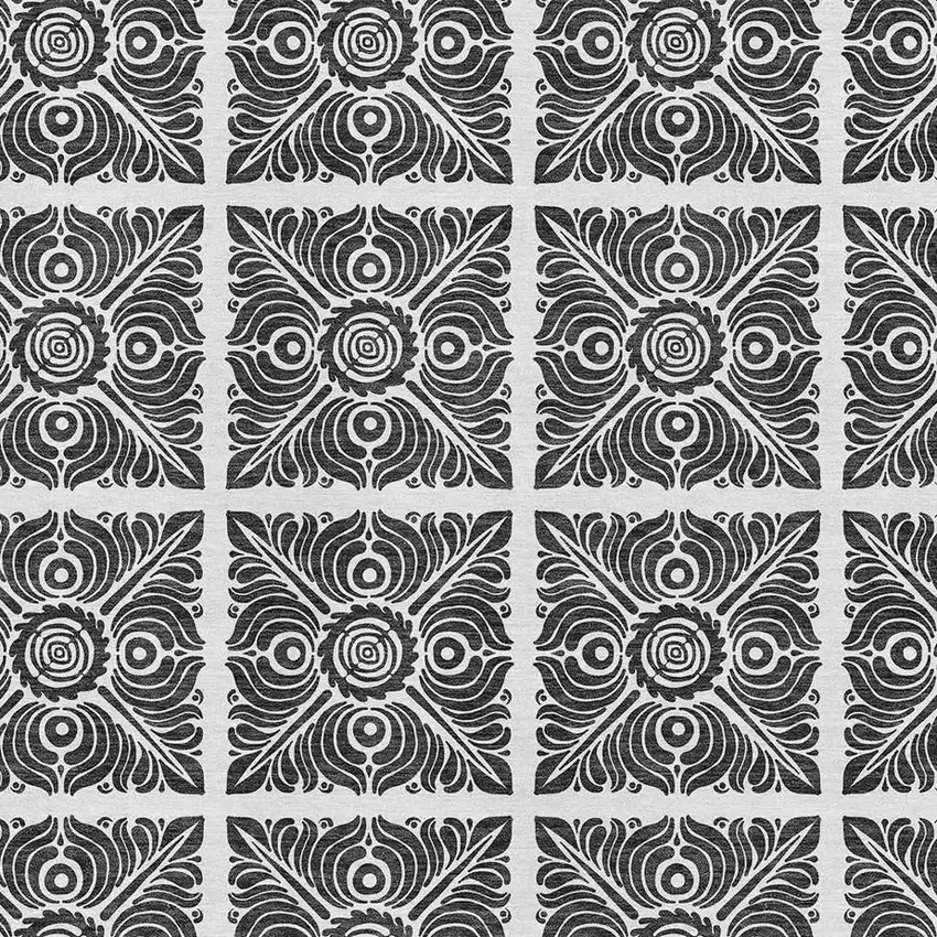 Ivory And Black Medallion Washable Area Rug With UV Protection Photo 3