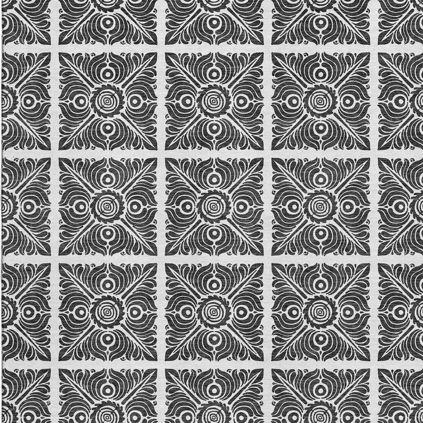 Ivory And Black Medallion Washable Area Rug With UV Protection Photo 4