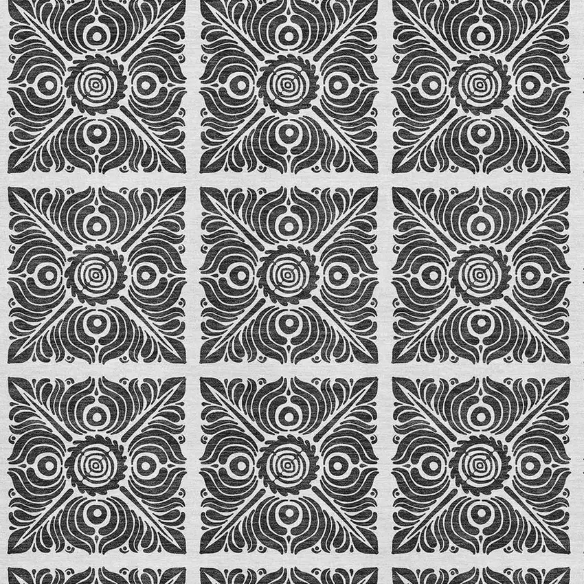 Ivory And Black Medallion Washable Area Rug With UV Protection Photo 3