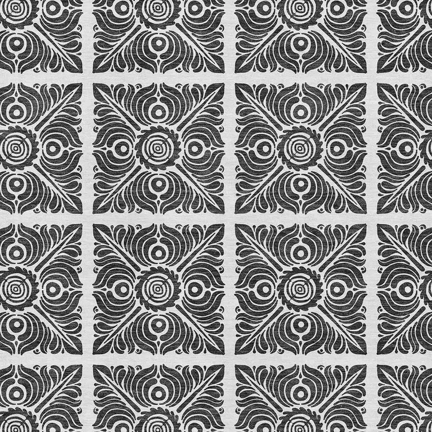 Ivory And Black Medallion Washable Area Rug With UV Protection Photo 3